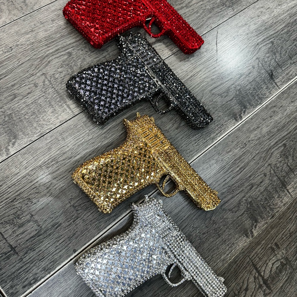 Glamorous Crystal Gun-Shaped Clutch Set